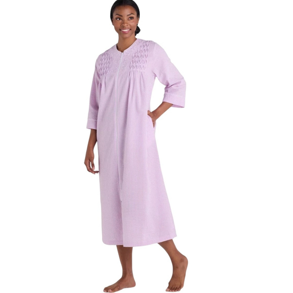 Miss Elaine Other - Miss Elaine Purple White Gingham Seersucker Full Zip Long Robe Size Large
